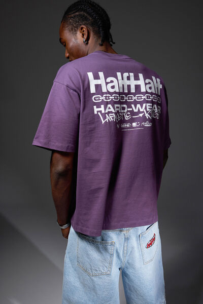 Half Half Box Fit Graphic T Shirt, HH GRAPE/HALF HALF HARDWARE