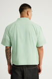 Half Half Boxy Cropped Short Sleeve Shirt, HH GREEN CHECK WHT HANDSTYLE EMB - example image 3