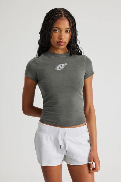 Fitted Graphic Tee, WASHED ASH GREY/NTN HALF TONE