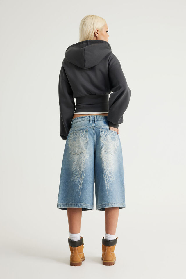 Mega Baggy Jort, CHARISMA BLUE/SKULL ANGEL WINGS