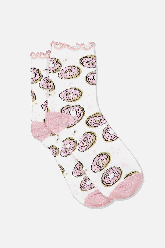Embroidered Ruffle Edge Sock, DONUT YARDAGE