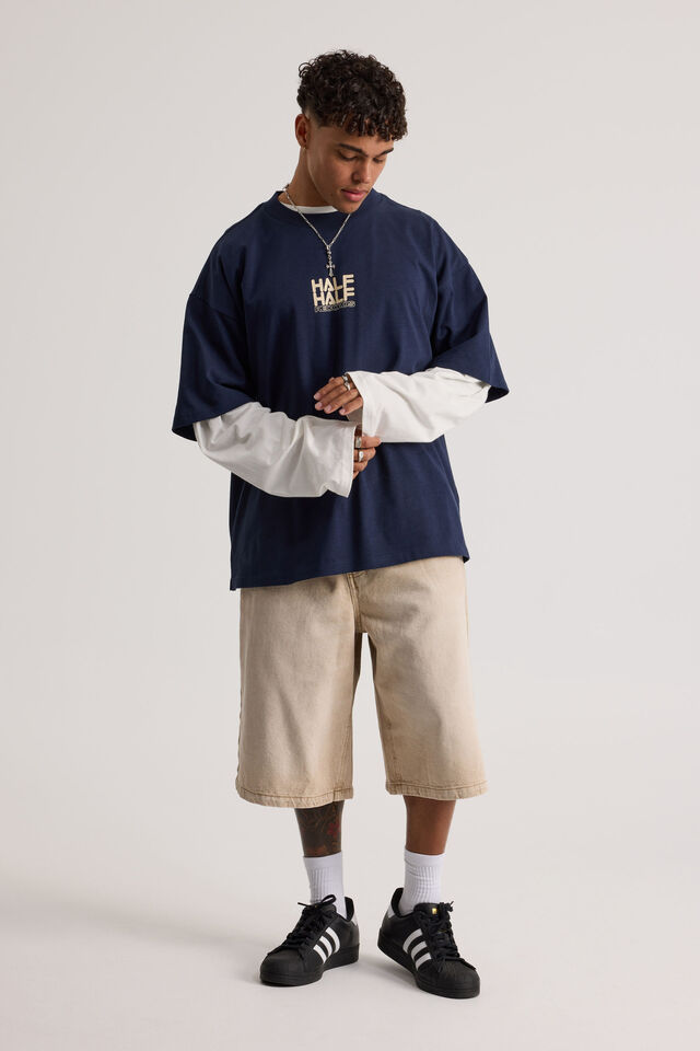 Half Half Heavyweight Box Fit Graphic Tshirt, HH MIDNIGHT BLUE/HALF HALF GLOBE