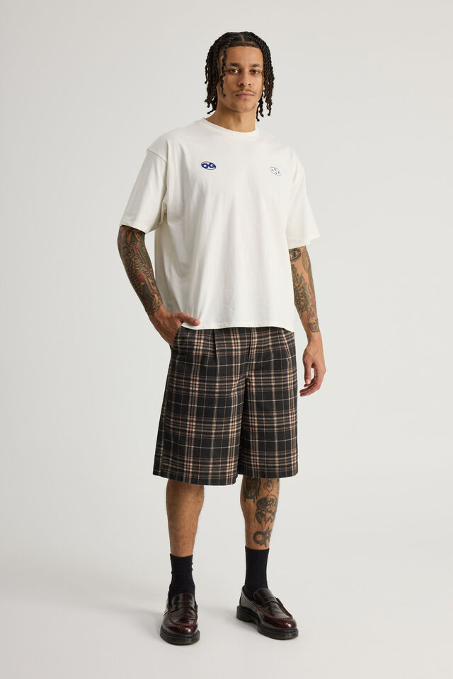 Half Half Pleated Woven Short, NEUTRAL CHECK