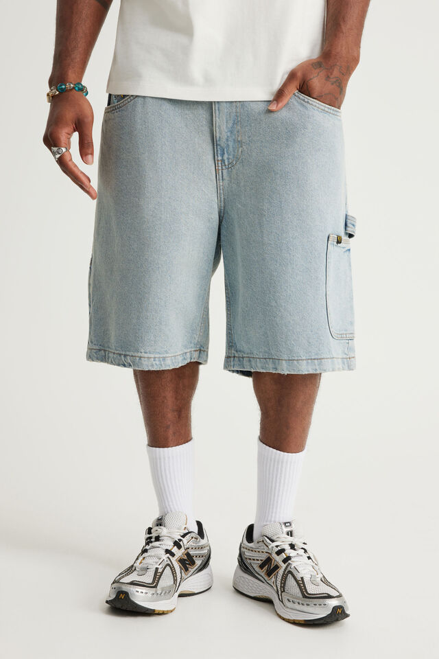 Half Half Painter Baggy Denim Short, DAY BLUE