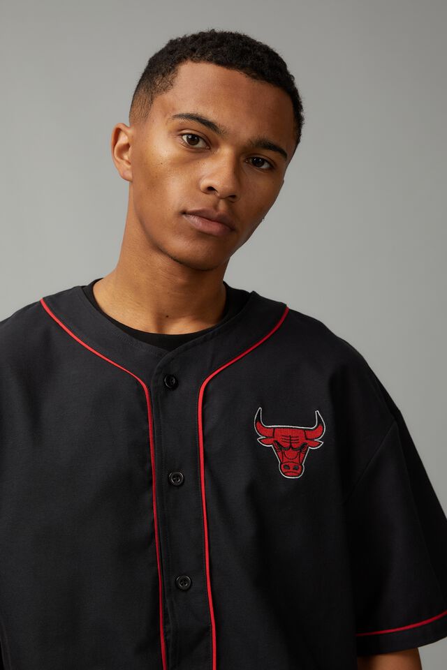 Nba Baseball Shirt, LCN NBA BLACK/COLLEGIATE BULLS