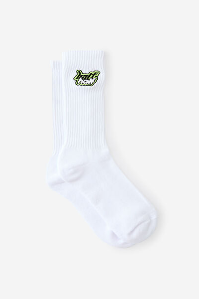 Unisex Rib Sock - Extra, HALF HALF RETRO LOGO WHITE