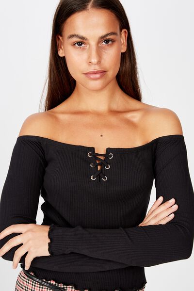 Ls Off Shoulder Top, BLACK