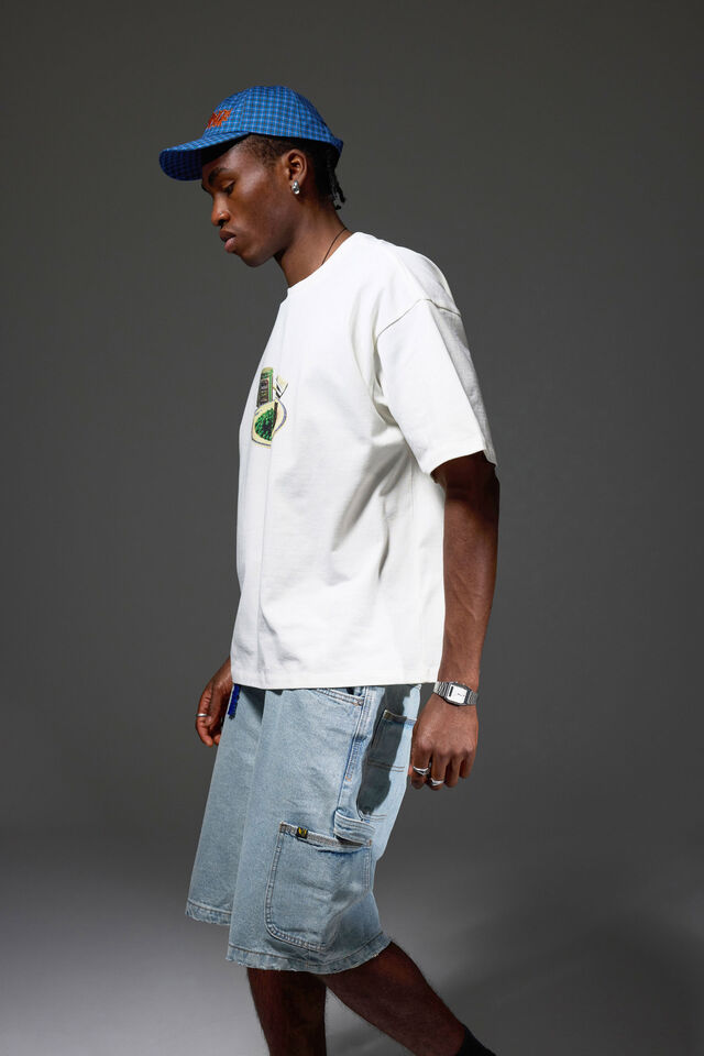 Half Half Painter Baggy Denim Short, DAY BLUE