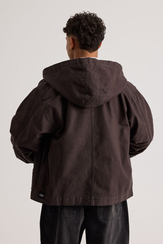 Half Half Hooded Coach Jacket, WASHED BLACK