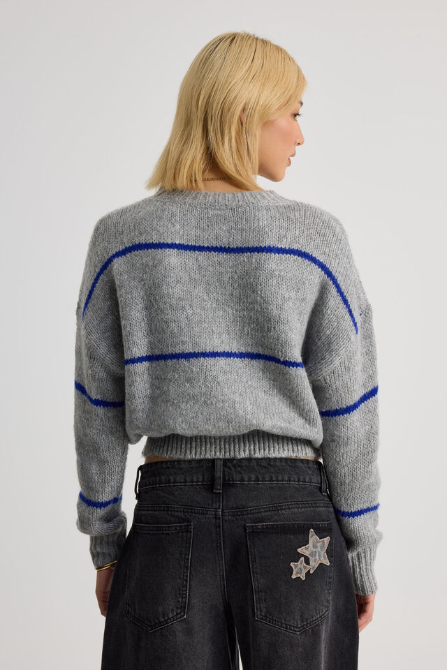 Bailey Stripe Knit Crew, GREY MARLE/ELECTRIC BLUE STRIPE