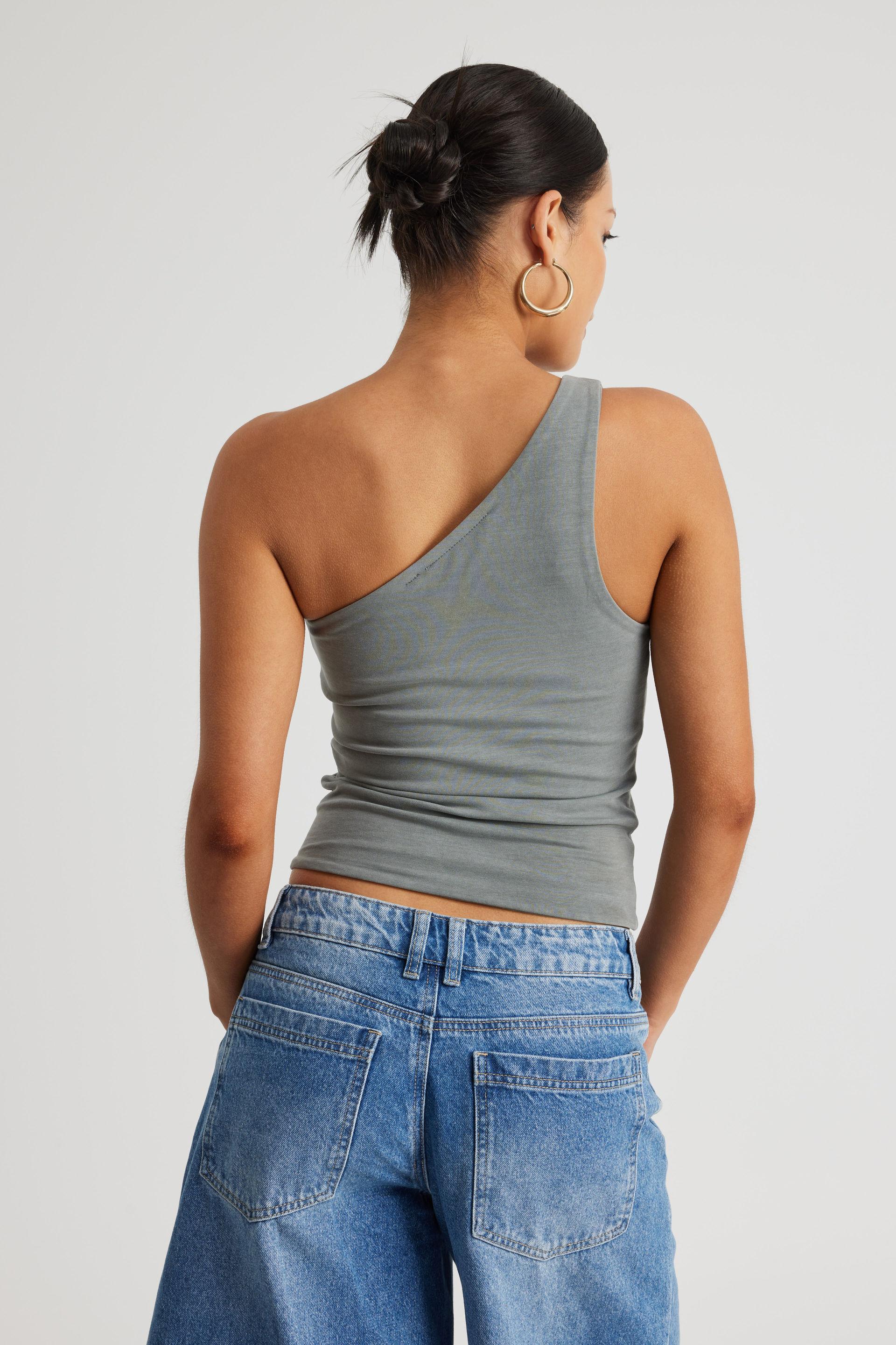 Women's Navy Graphic One Shoulder Tank | Factorie Australia
