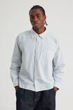 Authentics Boxy Cropped Long Sleeve Shirt, BLUE WHITE PINSTRIPE - alternate image 1