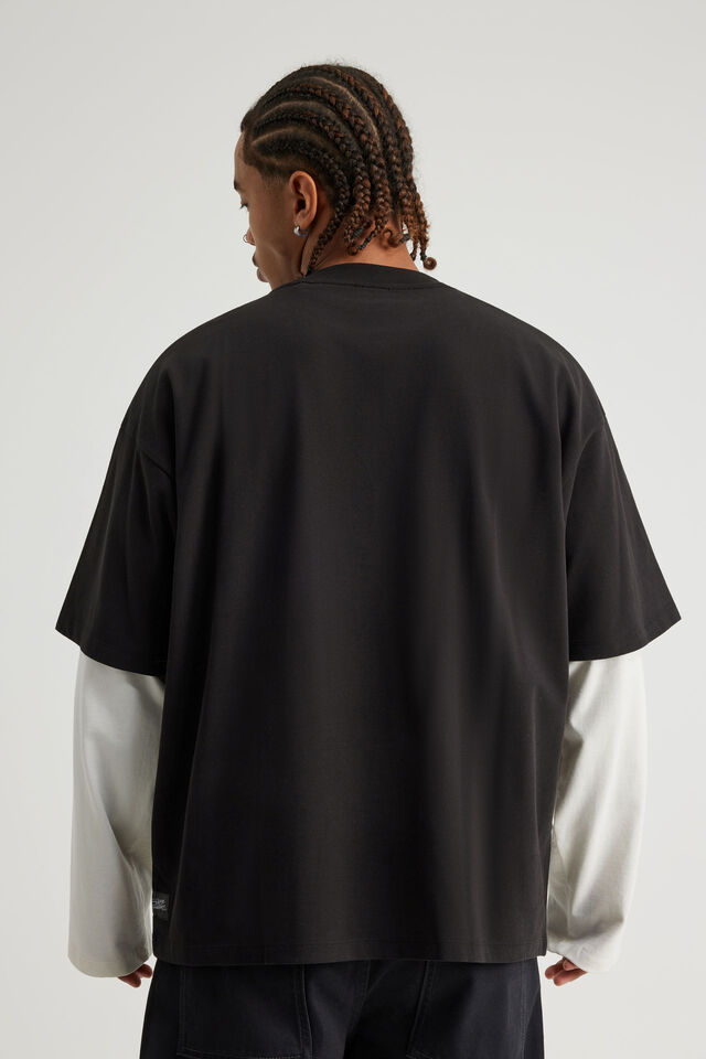 Spongebob X Half Half Heavyweight Box Fit T Shirt, LCN NIC BLACK/SPONGEBOB CHICKENBOB