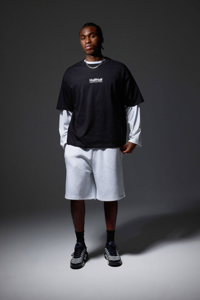 Half Half Box Fit Graphic T Shirt, HH BLACK/HARDWARE