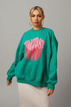 Slouchy Premium Graphic Crew, PEPPER GREEN/FANTASY - alternate image 1
