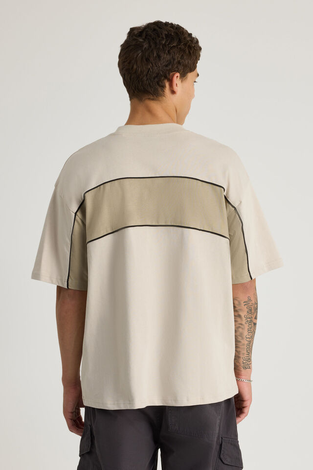 Half Half Box Fit Panelled Graphic Tshirt, HH PEBBLE/SUNBLEACHED KHAKI HALF HALF ELITE