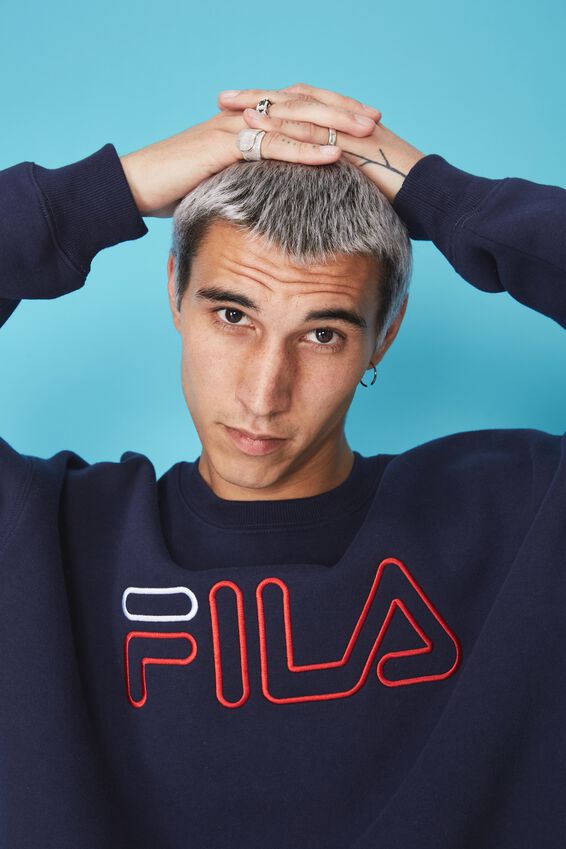 Fila Lcn Oversized Embroidered Crew, NAVY