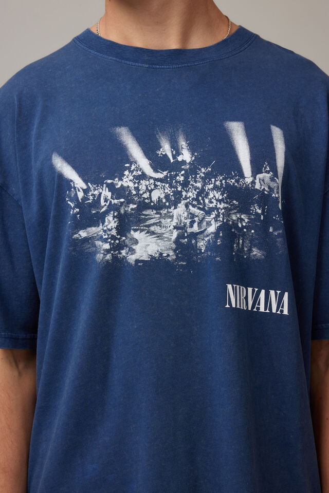 Oversized Music Merch T Shirt, LCN MT WASHED NAVY/NIRVANA