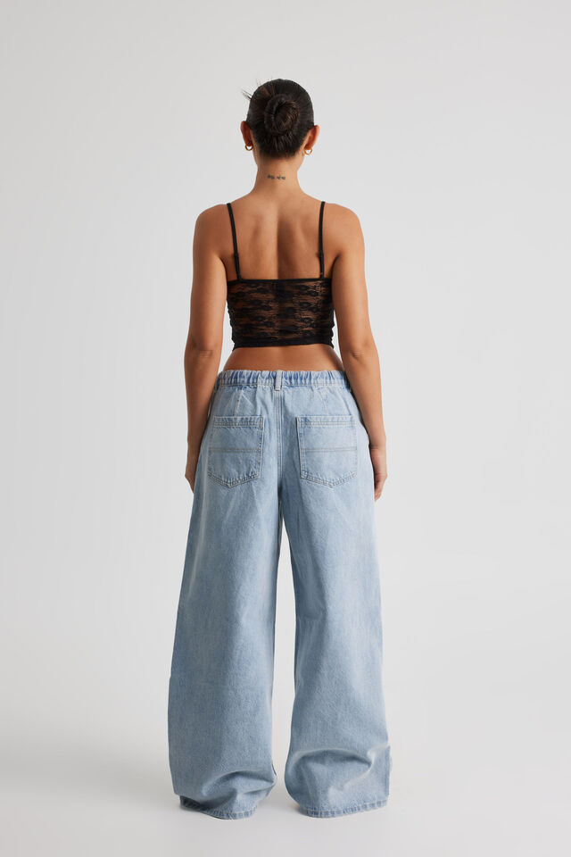 Elastic Waist Baggy Jean, FADED BLUE
