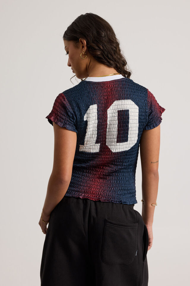 Shirred Fitted Sports Jersey, NAVY CHERRY/CLUB SOHO