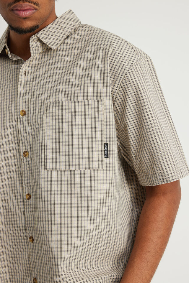 Half Half Short Sleeve Shirt, HH BEIGE BLK CHECK