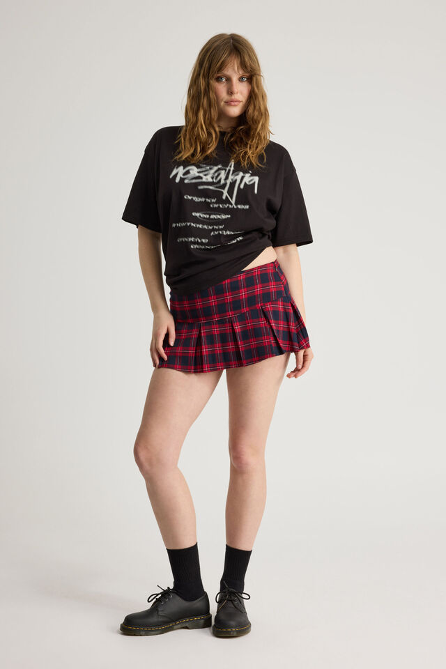 Woven Pleated Skirt, NAVY/RED CHECK