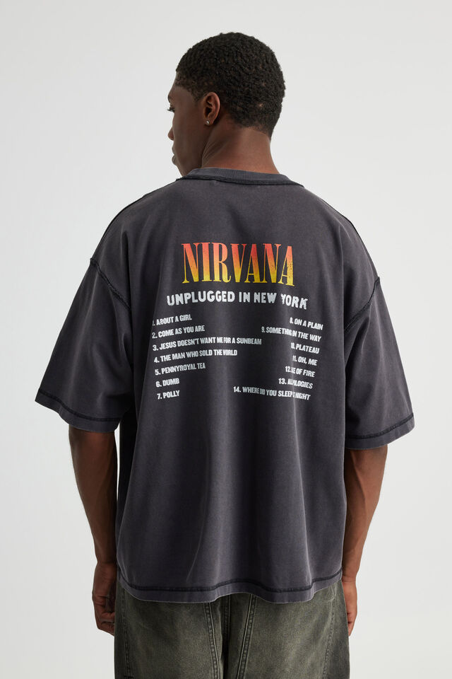 Boxy Cropped Music T Shirt, LCN MT WASHED BLACK/NIRVANA UNPLUGGED