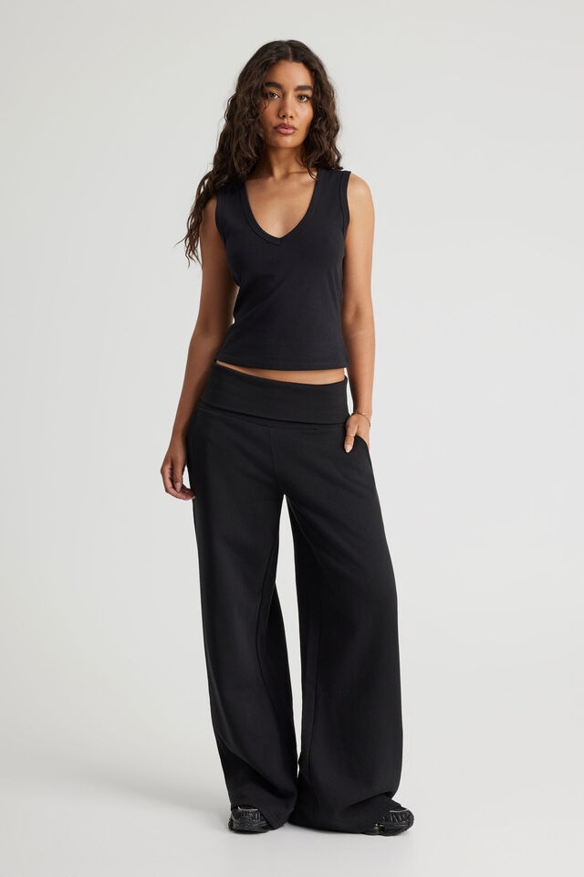 Wide Waistband Trackpant, BLACK