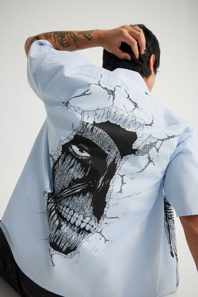 Attack On Titans Short Sleeve Shirt, LCN ATTACK TITANS BLUE W ARTWORK