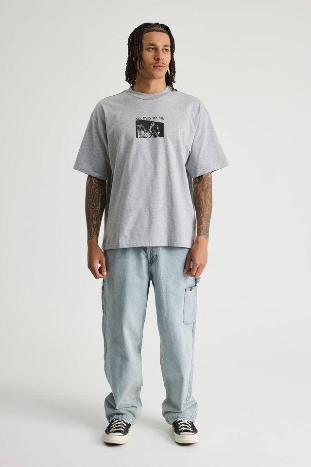 Box Fit Music Merch T Shirt, LCN BRA STEEL MARLE/TUPAC ME AGAINST