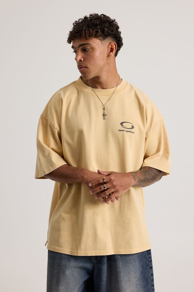 Open Gallery Heavyweight Box Fit Tshirt, OG DUSTY TUMERIC/OPEN GALLERY MOTIFS