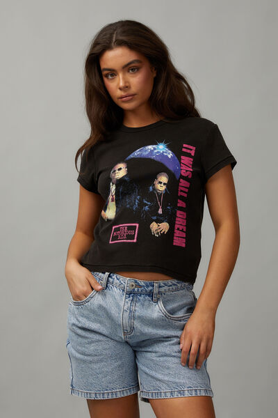 Music Merch Slim Fit Graphic Tee, LCN MT BIGGIE WORLDWIDE/WASHED BLACK