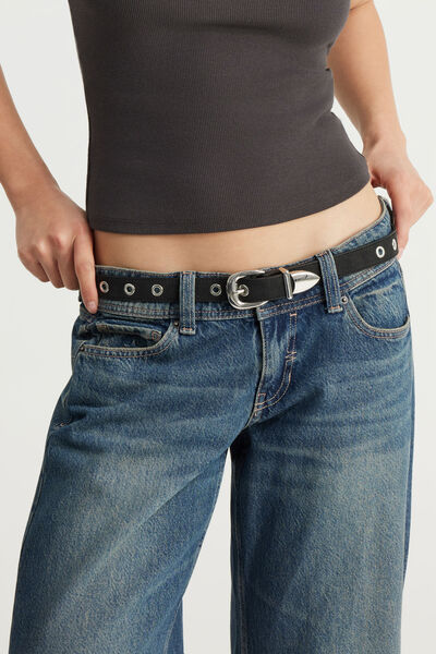 Eyelet Social Belt, BLACK W SILVER EYELETS
