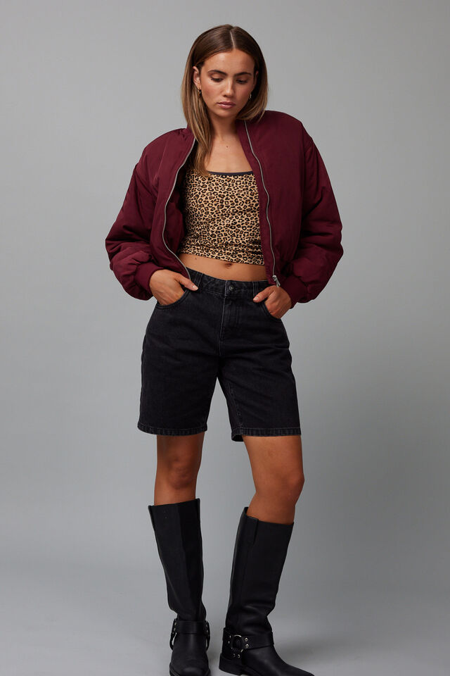 Ava Crop Bomber Jacket, BORDEAUX