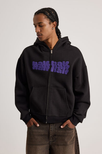Half Half Zip Thru Hoodie, HH BLACK/HALF SHUFFLE