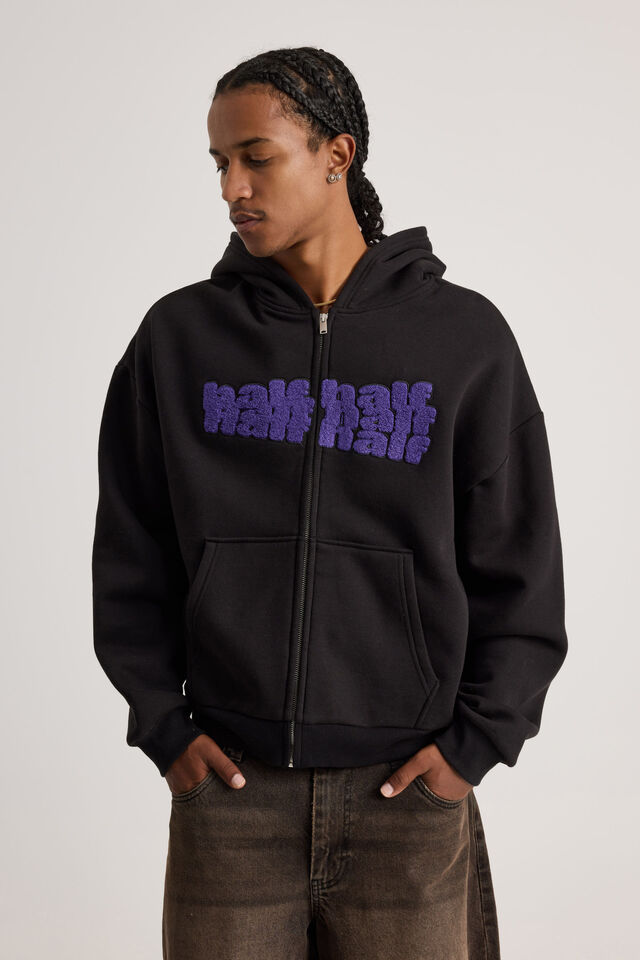Half Half Zip Thru Hoodie, HH BLACK/HALF SHUFFLE