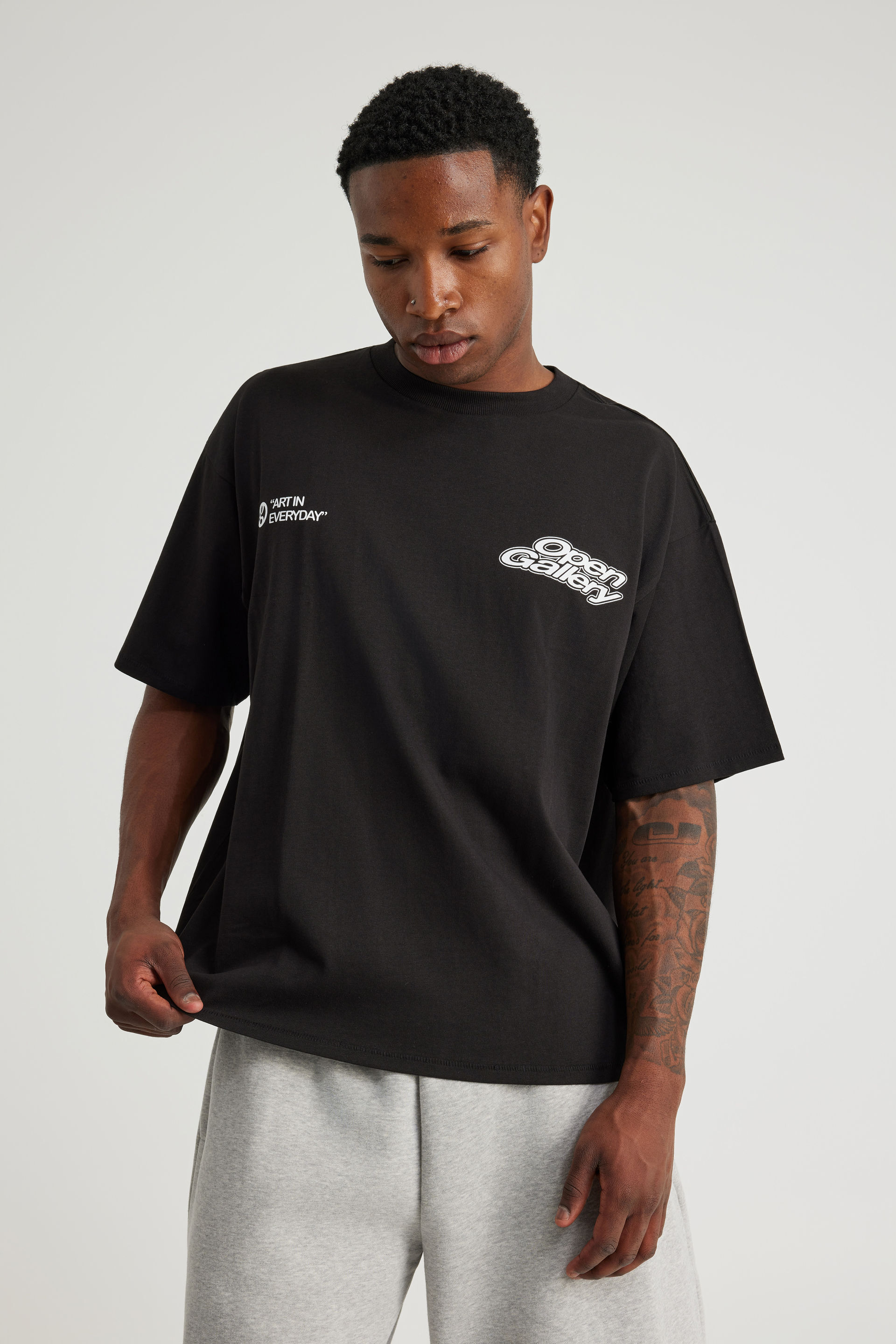 Men's Black Open Gallery Box Fit Tshirt | Factorie Australia