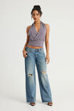 Open Back Deep V Halter, WINTER PLUM / DARK MARLE STRIPE - example image 2