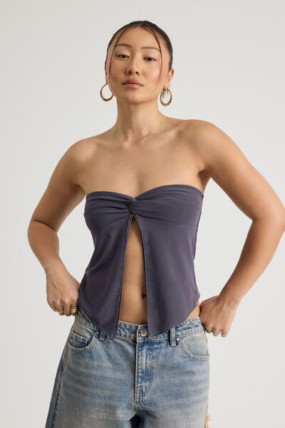 Knot Front Split Bandeau, IRON GREY