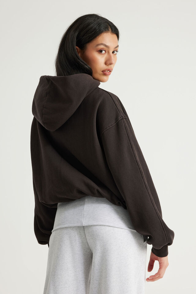 Open Gallery Boxy Zip Through Hoodie, OG WASHED CHOC NOIR/GALLERY SWIRL