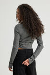 Fitted Long Sleeve Top, BLACK/GUNMETAL MARLE STRIPE - example image 3