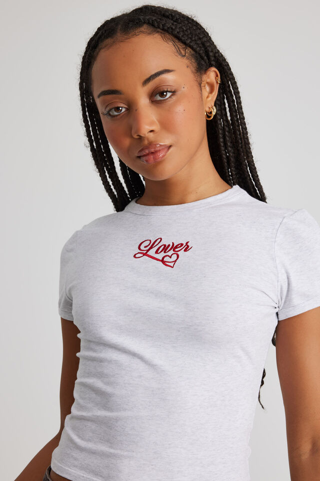 Fitted Baby Tee, GREY MARLE/LOVER