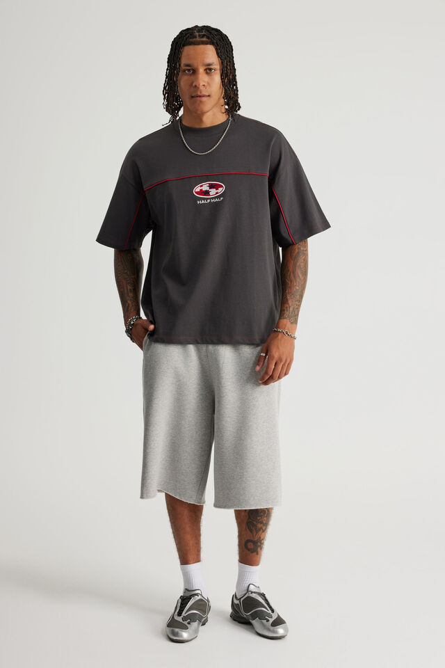 Half Half Box Fit Panelled Graphic Tshirt, HH SLATE/ESCALADE