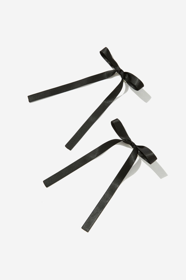 2Pk Hair Ribbon Bow Clips, BLACK