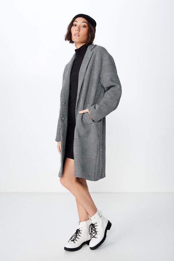 Check Duster Coat, BLACK & WHITE CHECK