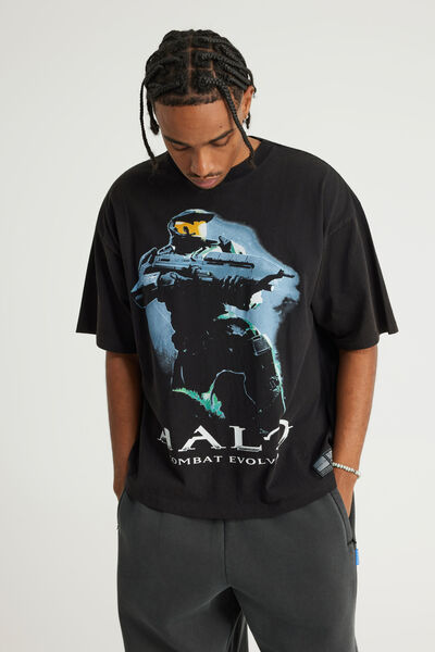 Ntn X Xbox Box Fit Tshirt, LCN XBOX WASHED BLACK/HALO