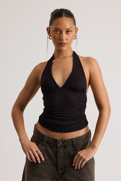 Emma Gathered Halter, BLACK