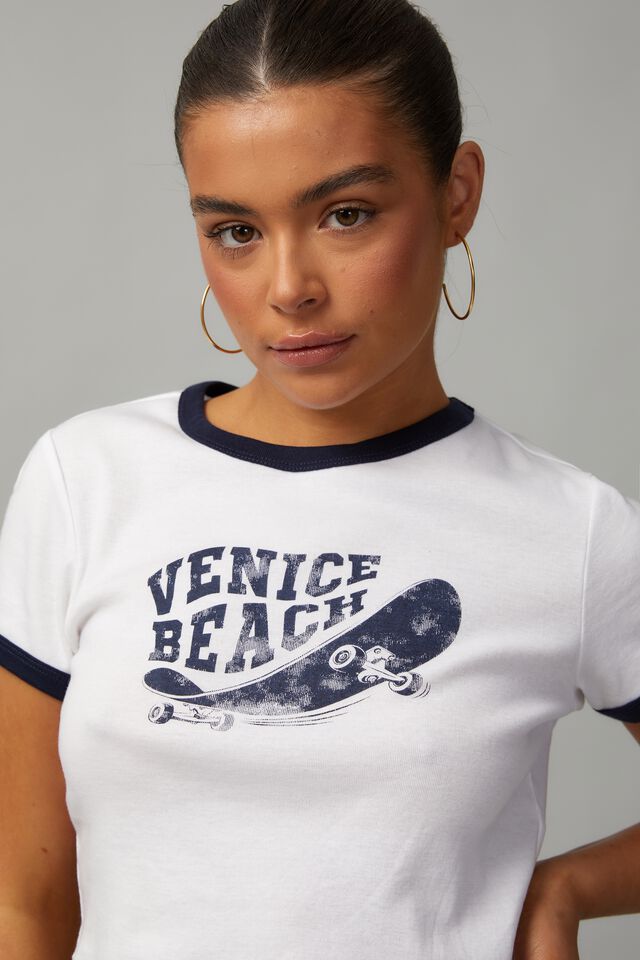 Cropped Fitted Graphic Tee, VENICE BEACH / WHITE NAVY