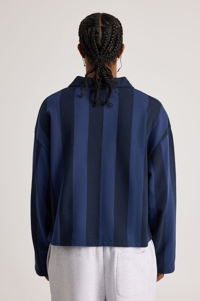 Open Gallery Striped Polo, OG ACADEMY BLUE STRIPE/OPEN GALLERY ICONS