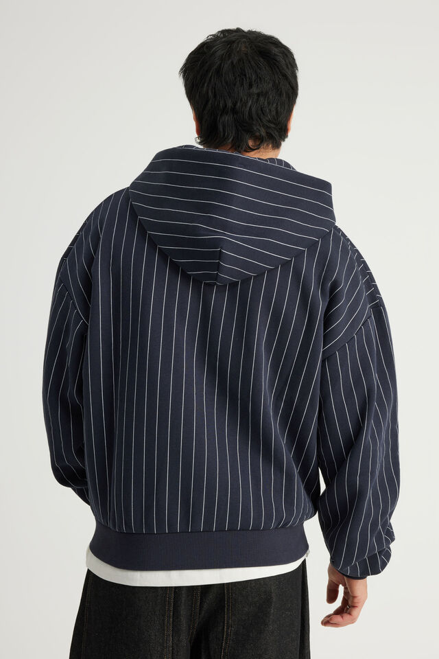 Open Gallery Zip Thru Hoodie, OG NAVY PINSTRIPE/GALLERY